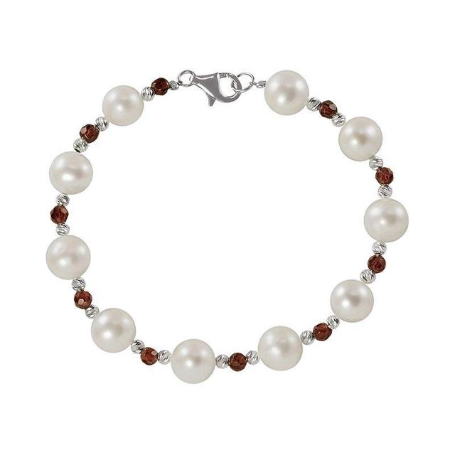 Sterling Silver Freshwater Cultured Pearl and Garnet Bead Bracelet, Womens Product Image