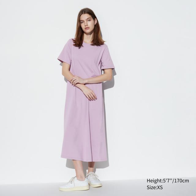 Womens Airism Cotton Short Sleeve T-Shirt Dress with Quick-Drying Purple XL UNIQLO US Product Image