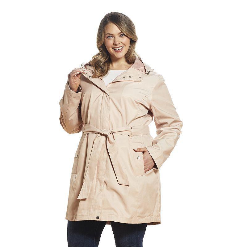 Plus Size Weathercast Hooded Trench Coat, Womens Pink Petal Product Image