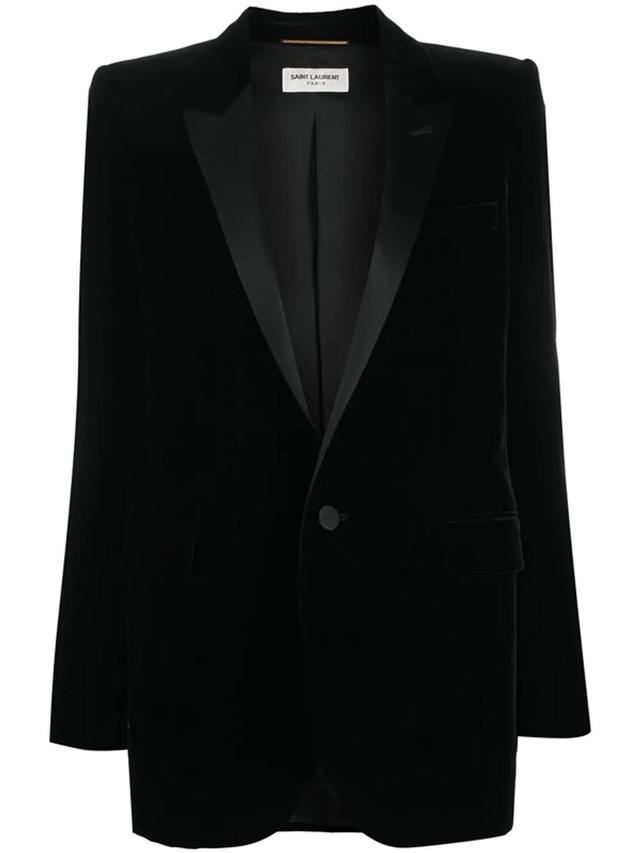 Single-breasted Velvet Tuxedo Jacket In Nero Product Image