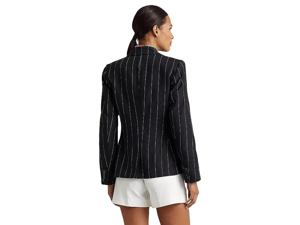 Lauren Ralph Lauren Petite Pinstripe Linen Blazer Cream) Women's Clothing Product Image