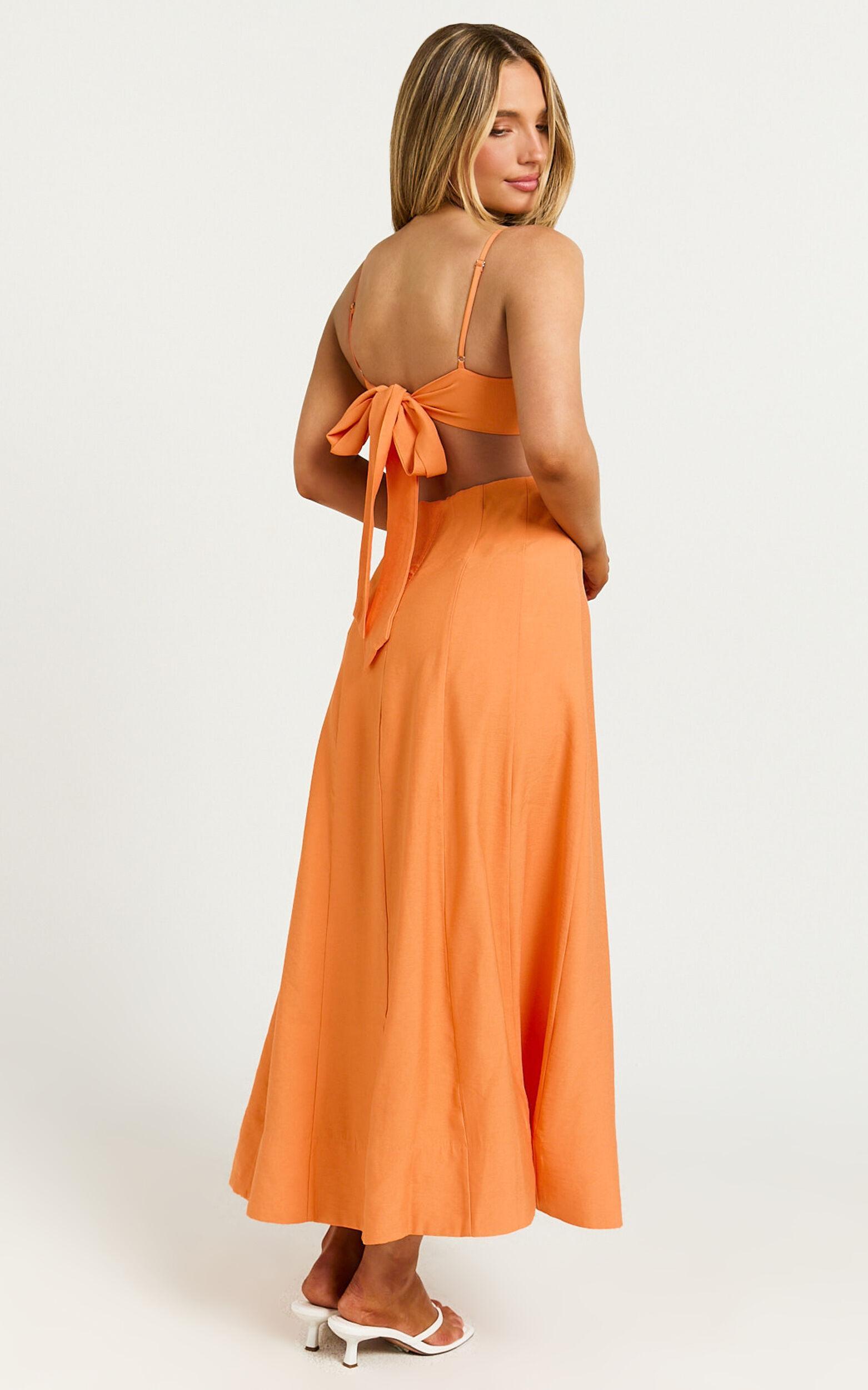 Amalie The Label - Ray Corset Panel Tie Back Midi Dress in Orange Product Image