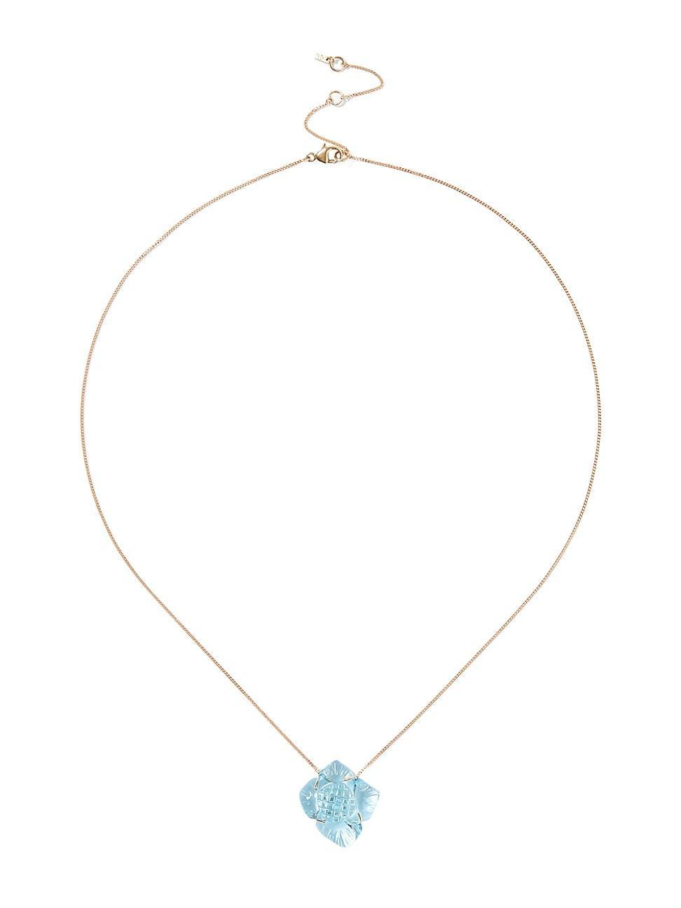 Womens 14K Gold Necklace Featuring A Carved Blue Topaz Flower. Product Image