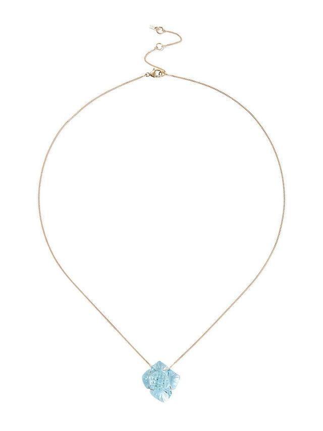 Womens 14K Gold Necklace Featuring A Carved Blue Topaz Flower. Product Image