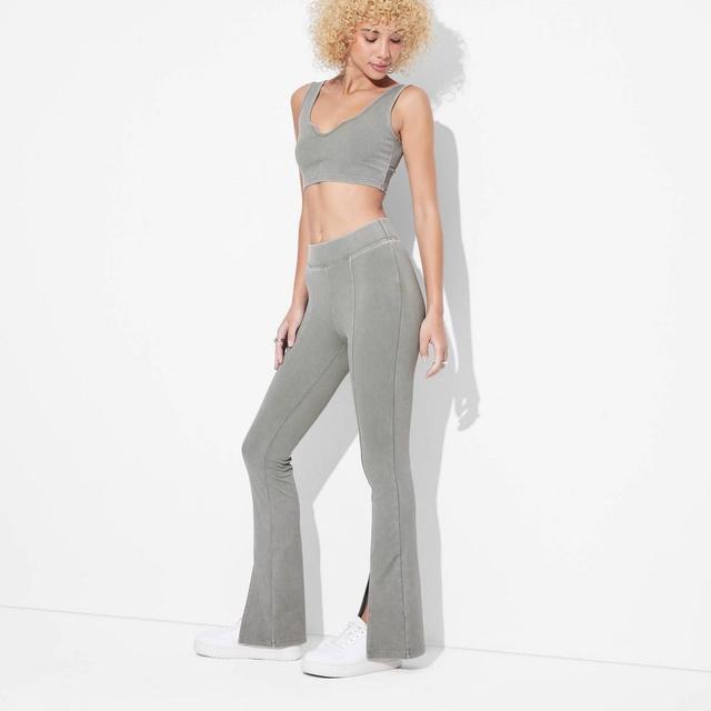 Womens High-Waisted Ribbed Flare Leggings - Wild Fable Light M Product Image