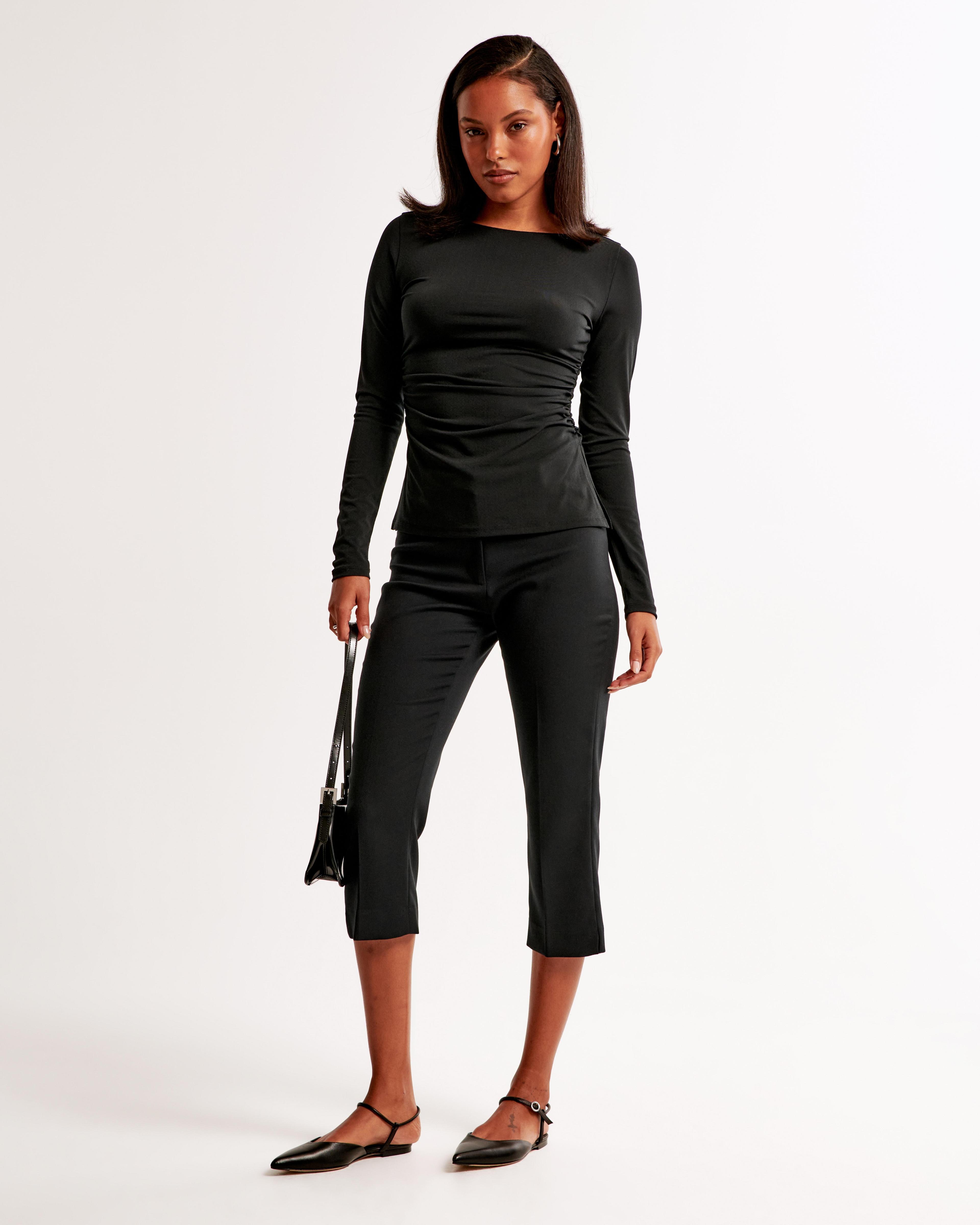 Long-Sleeve Stretch Crepe Slash Top Product Image