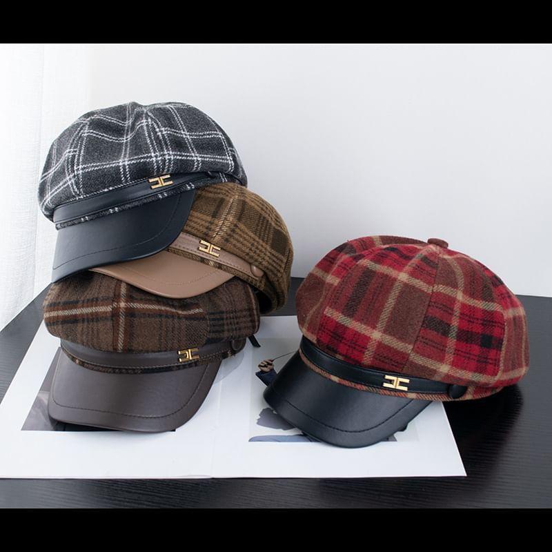 Plaid Wool Blend Newsboy Cap Product Image