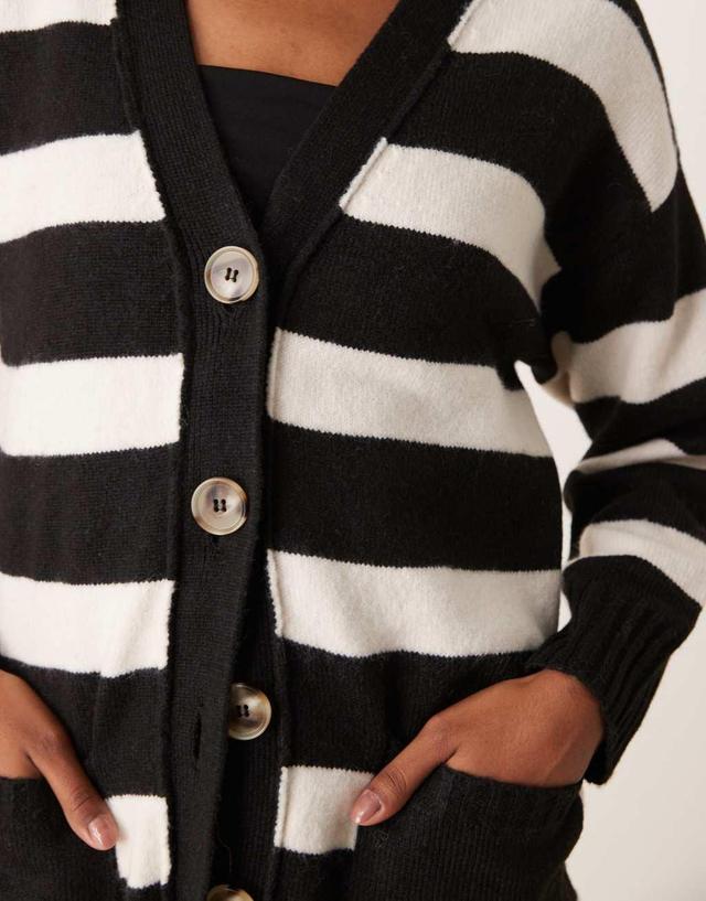 Miss Selfridge mid length cardigan with seam detail in stripe Product Image