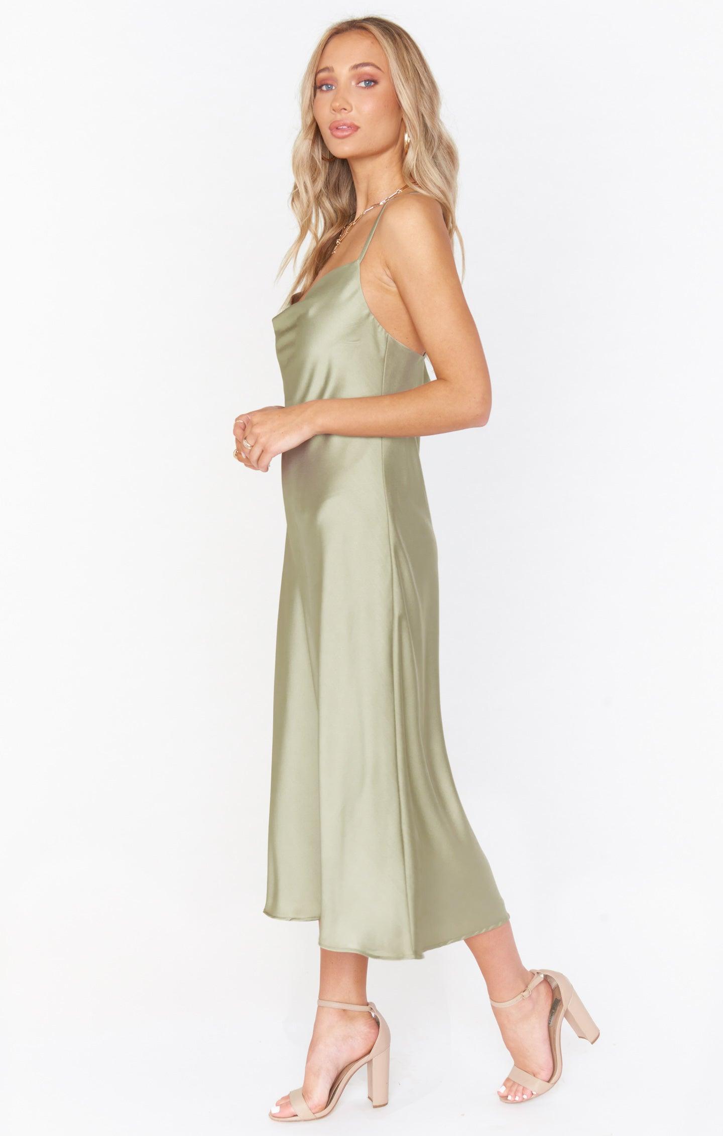 Verona Cowl Dress ~ Moss Green Luxe Satin Product Image