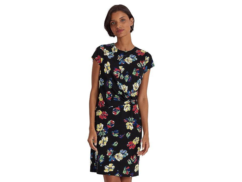 Lauren Ralph Lauren Petite Floral Stretch Jersey Short Sleeve Dress Multi) Women's Clothing Product Image