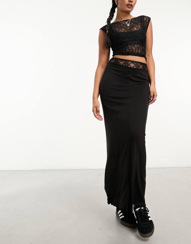 COLLUSION lace panel maxi skirt in black  Product Image