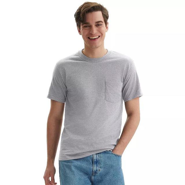 Mens Hanes Beefy-T 2-Pack Pocket T-Shirt Grey Heather Product Image