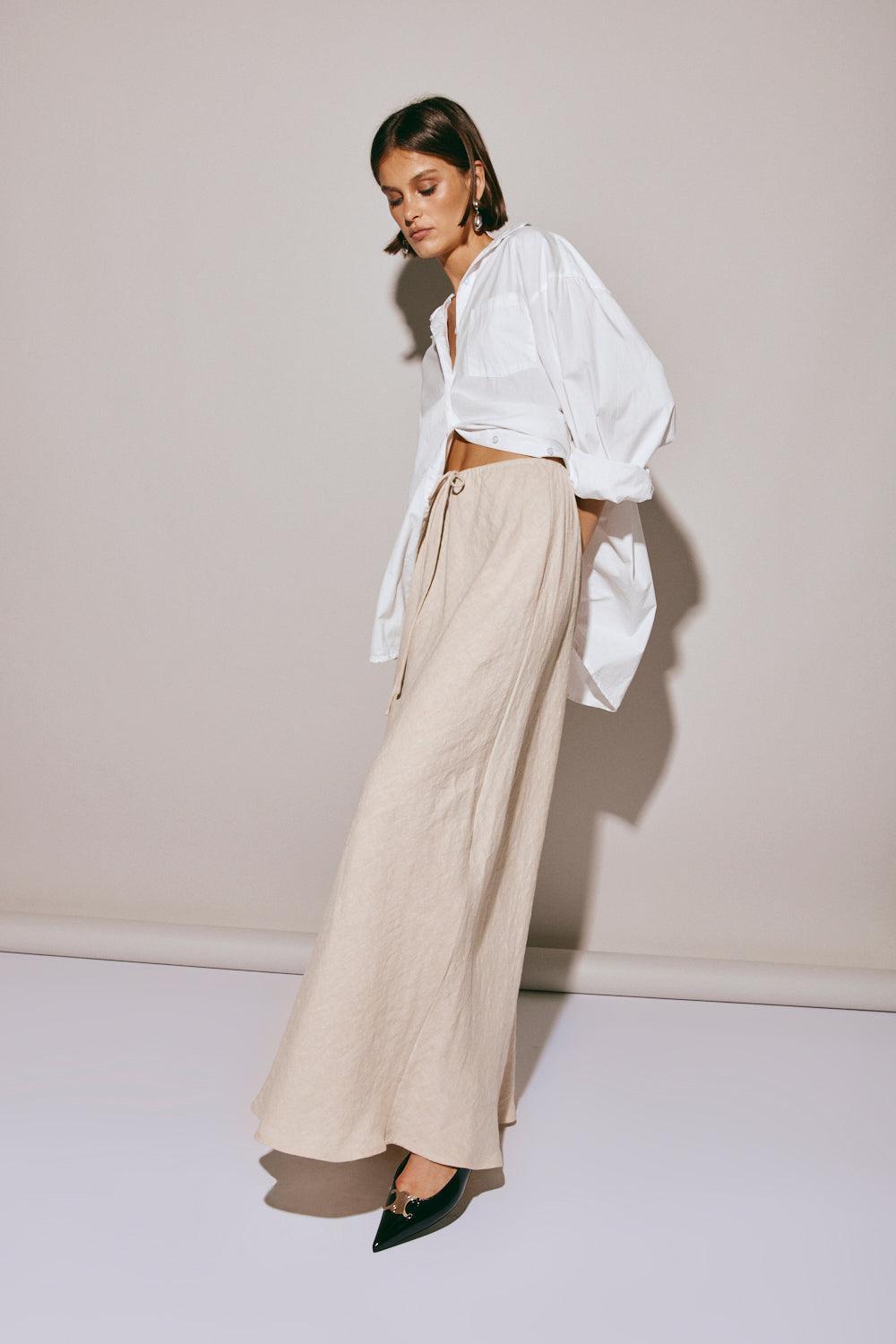 Elodie Linen Maxi Skirt Oatmeal Product Image