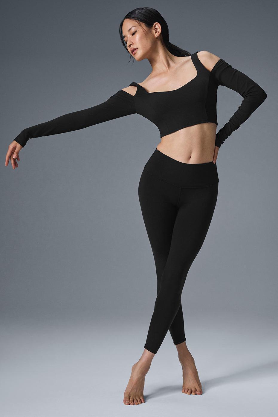 Ribbed Cropped Butterfly Long Sleeve - Black Female Product Image