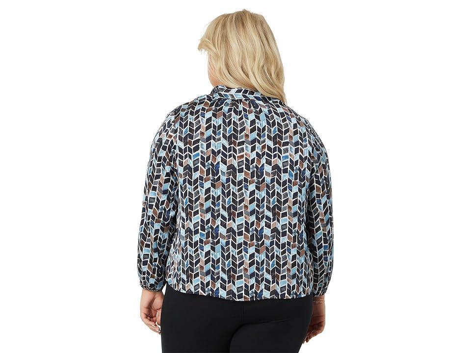 NIC+ZOE Plus Size Herringbone Blues Top Multi) Women's Clothing Product Image