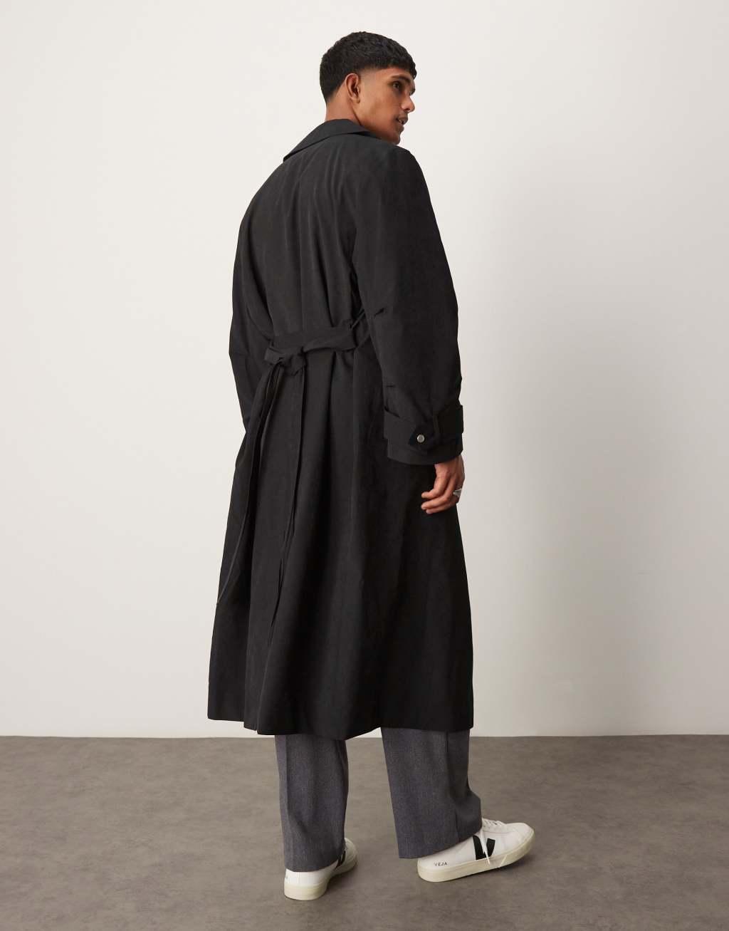 ASOS DESIGN trench coat with belt in black Product Image