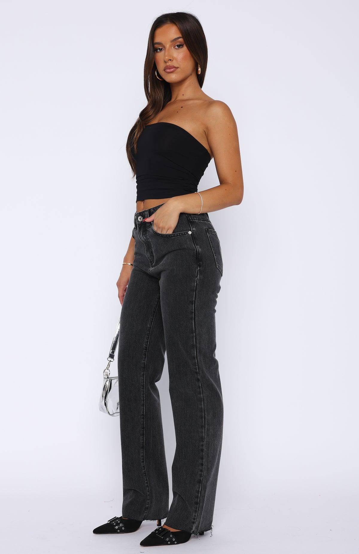 Jordyn High Waisted Straight Leg Jeans Washed Black Product Image