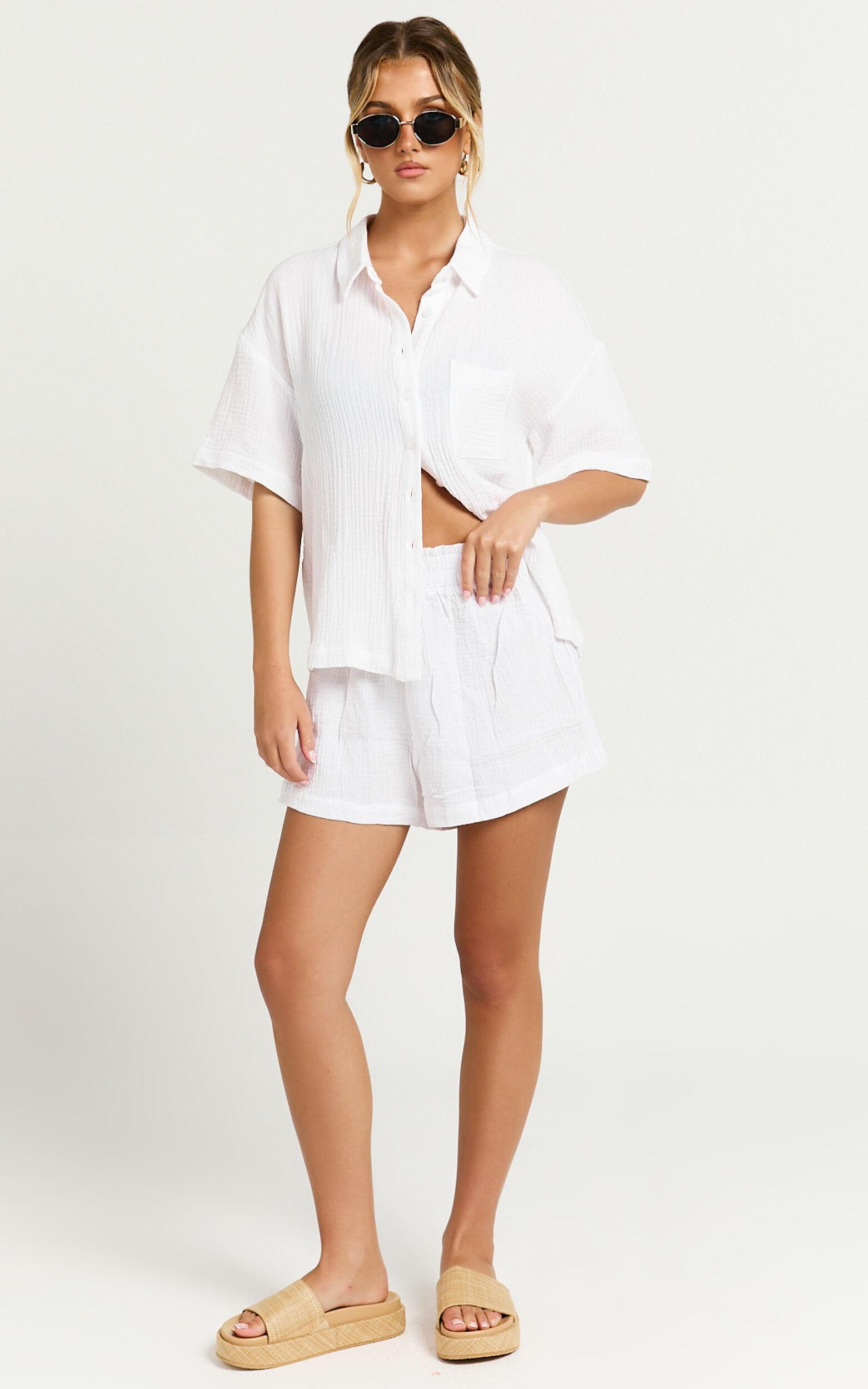 Donita Top - Button Up Shirt Top in White Product Image