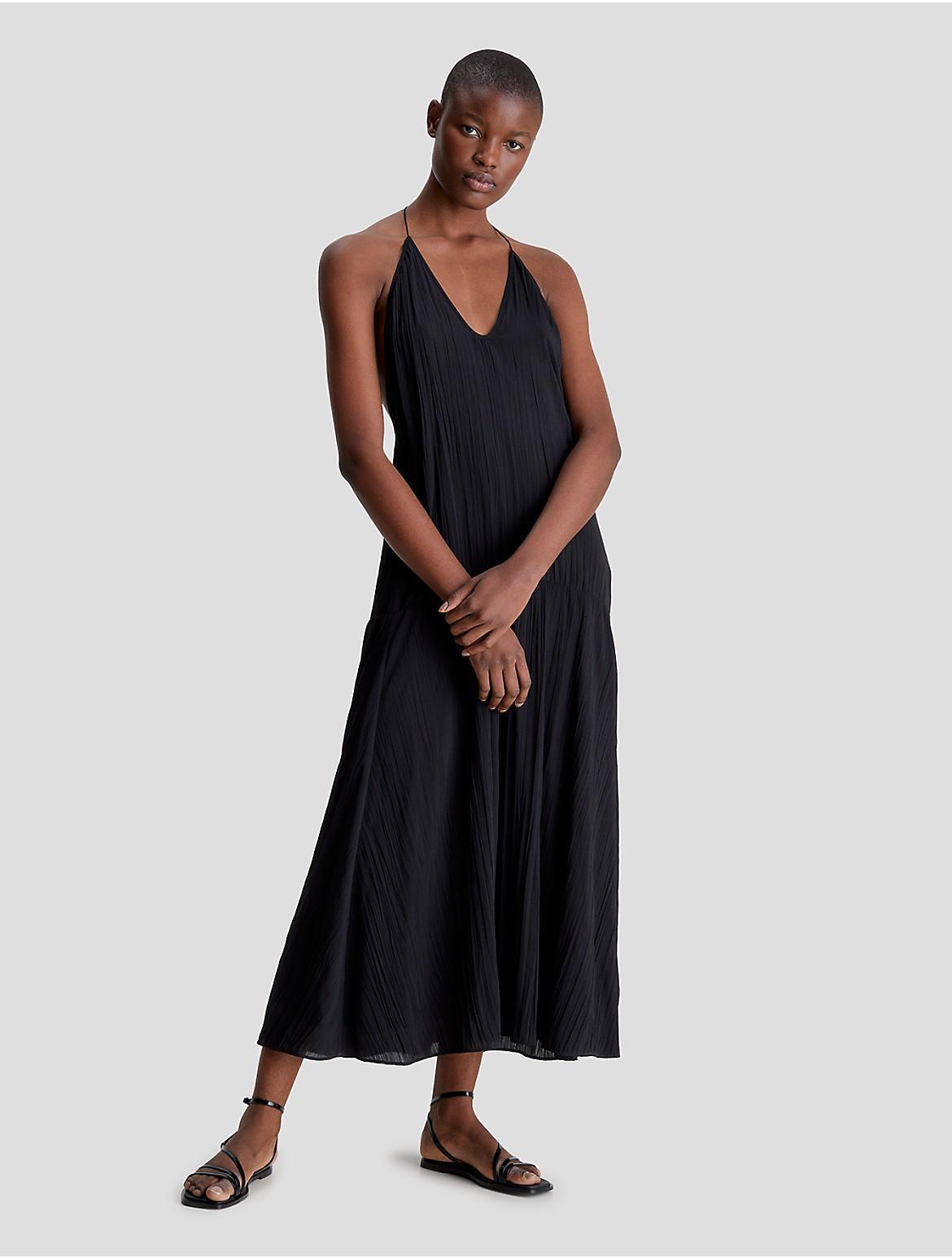 Calvin Klein Womens Pleated Texture Maxi Slip Dress - Black - 42 Product Image