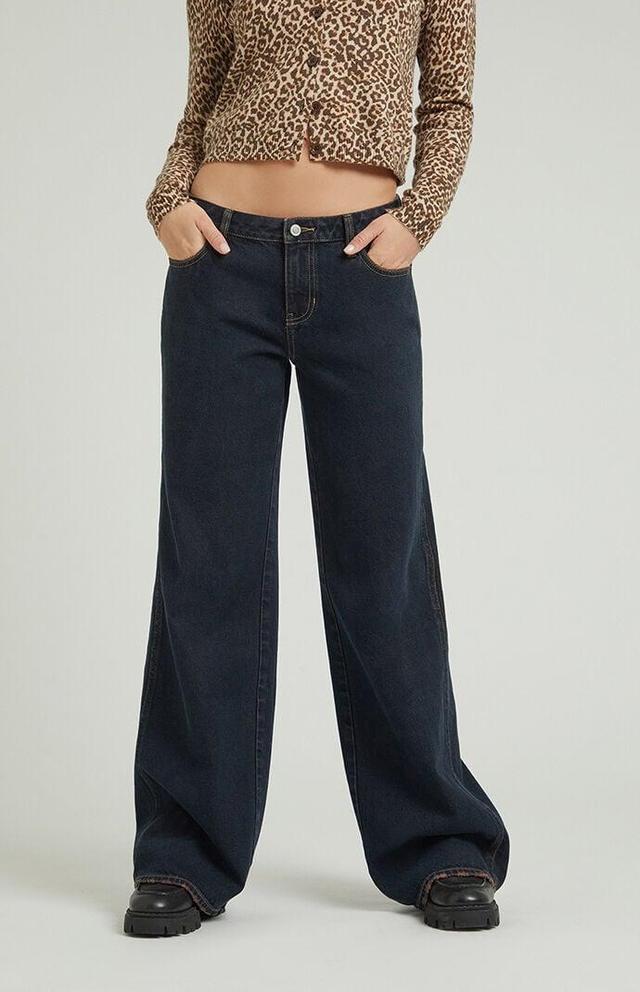 PacSun Womens Dark Indigo Low Rise Baggy Jeans Product Image