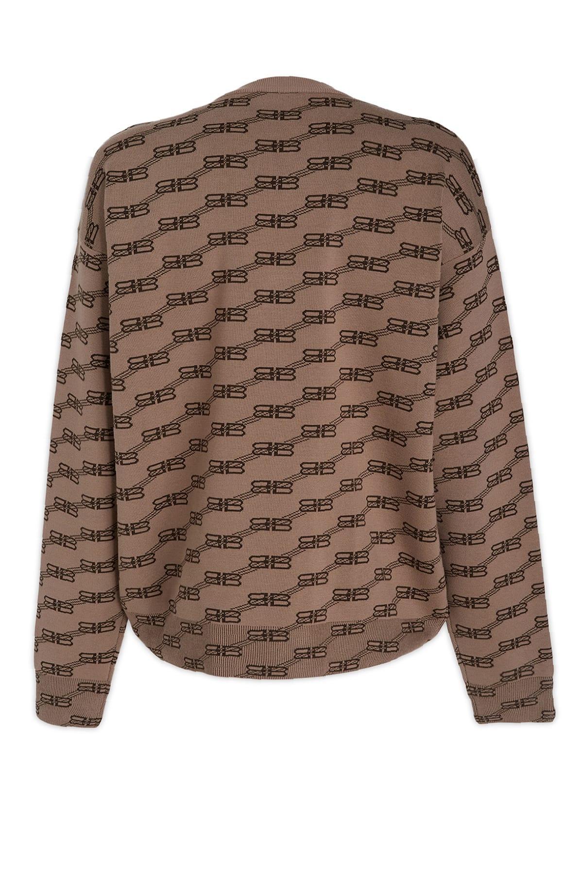 BALENCIAGA Logo-jacquard Knitted Sweater In Brown Product Image