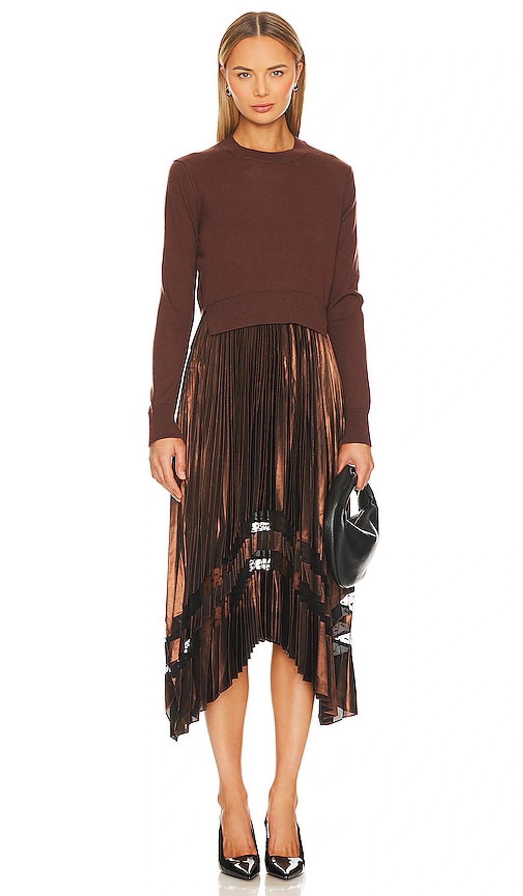 Nadia Foil Dress In Brown Product Image