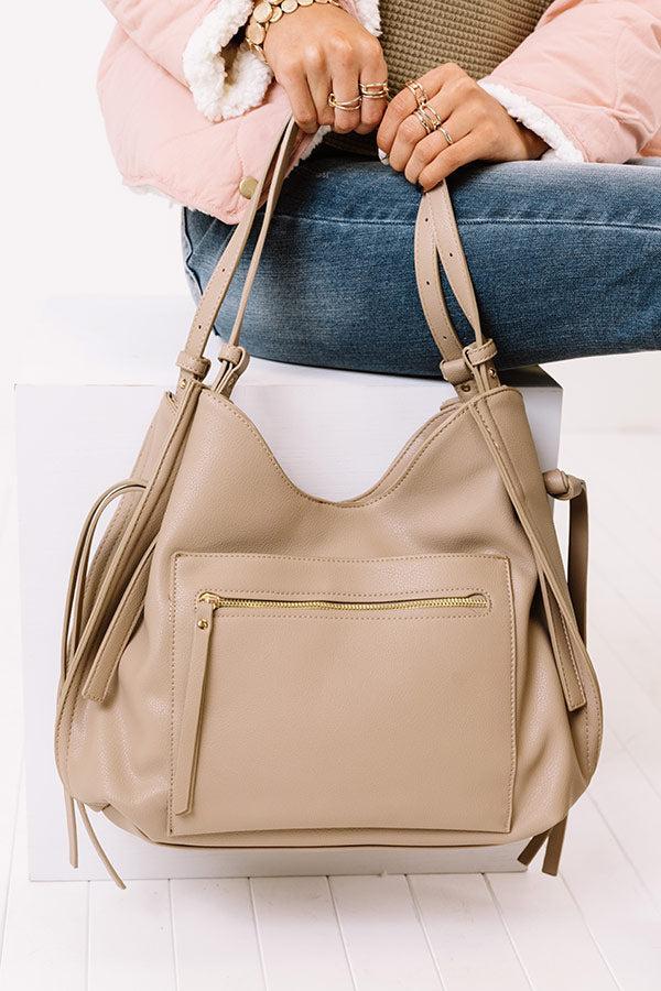 Strut The Runway Faux Leather Tote In Taupe Product Image