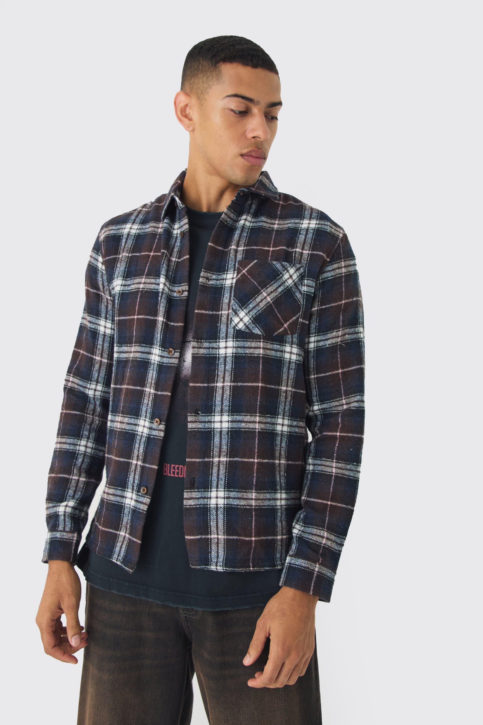 Regular Fit Flannel Plaid Long Sleeve Shirt | boohooMAN USA Product Image