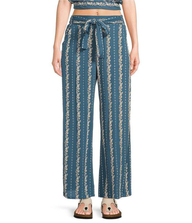 Angie Coordinating Ditsy Print Belted/Tie Front Mid Rise Wide Leg Pull-On Pants Product Image