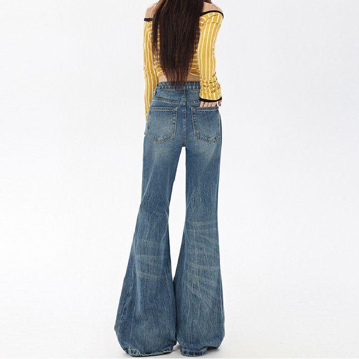 High Waist Washed Flared Jeans (Various Designs) Product Image