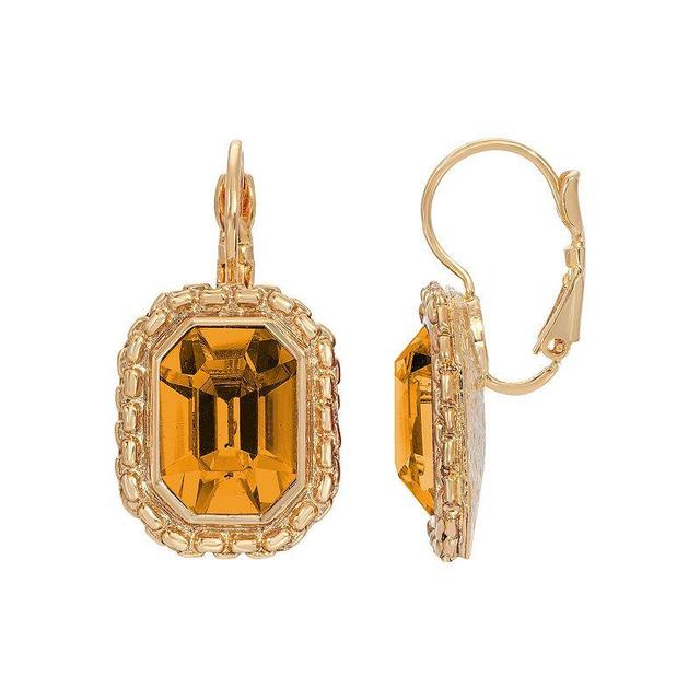 1928 Gold Tone Simulated Crystal Octagon Leverback Earrings, Womens, Orange Product Image