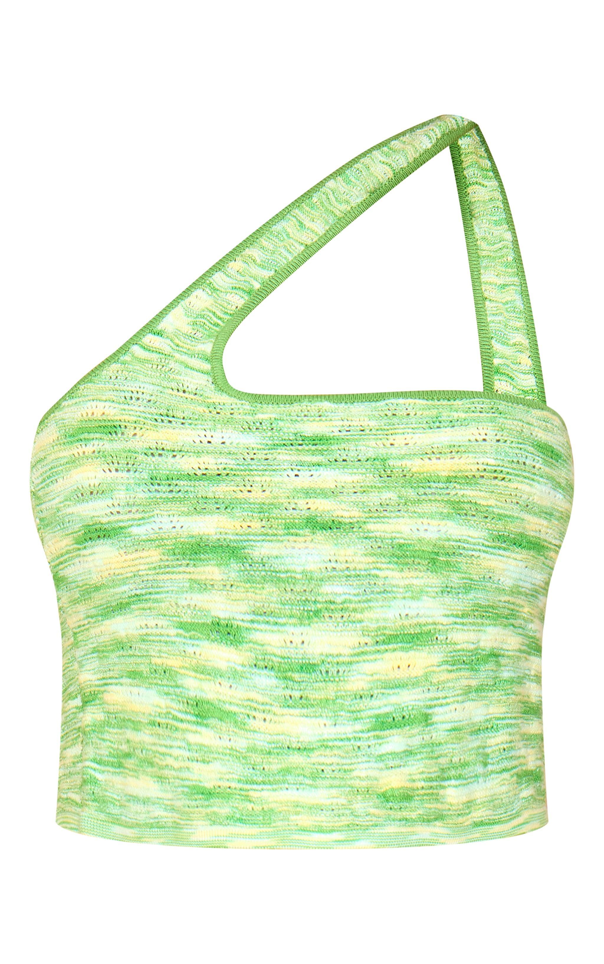 Petite Green Knitted Two Tone Halterneck Crop Top Product Image