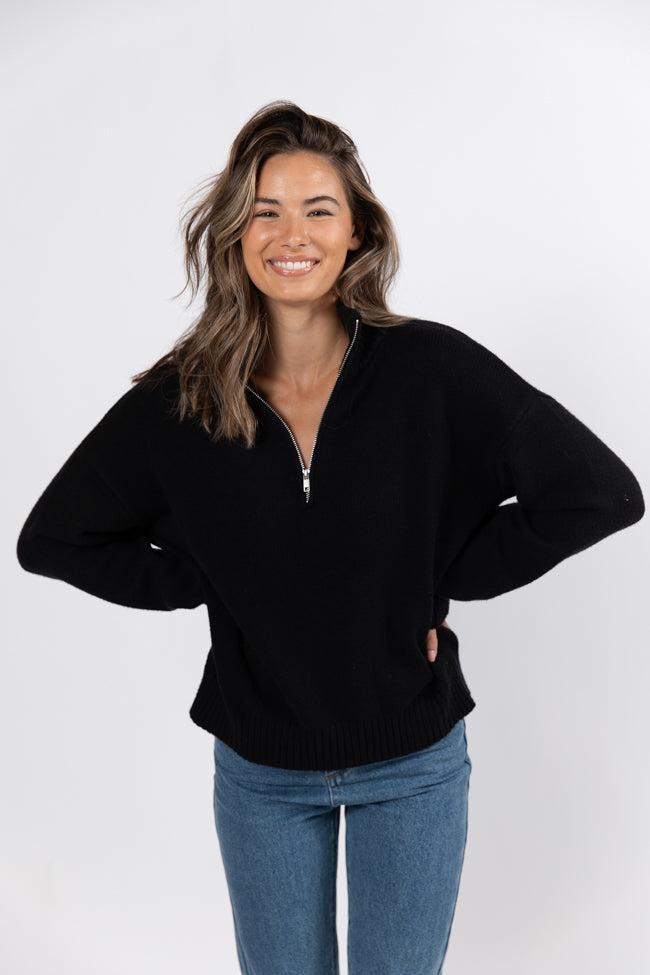 Roll With It Black Solid Quarter Zip Sweater Product Image