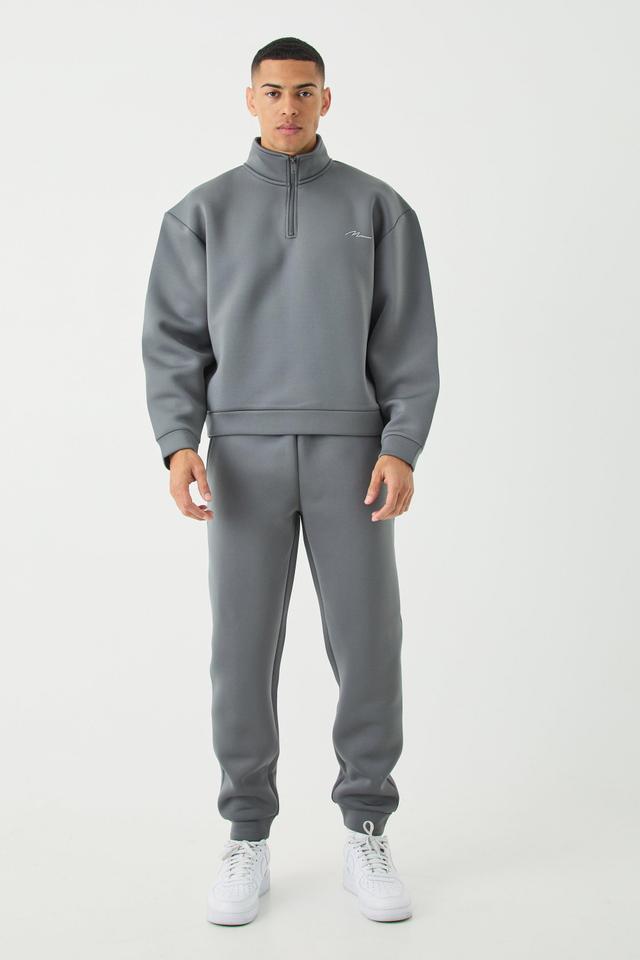 Man Oversized Boxy Quarter Zip Bonded Scuba Tracksuit | boohooMAN USA Product Image