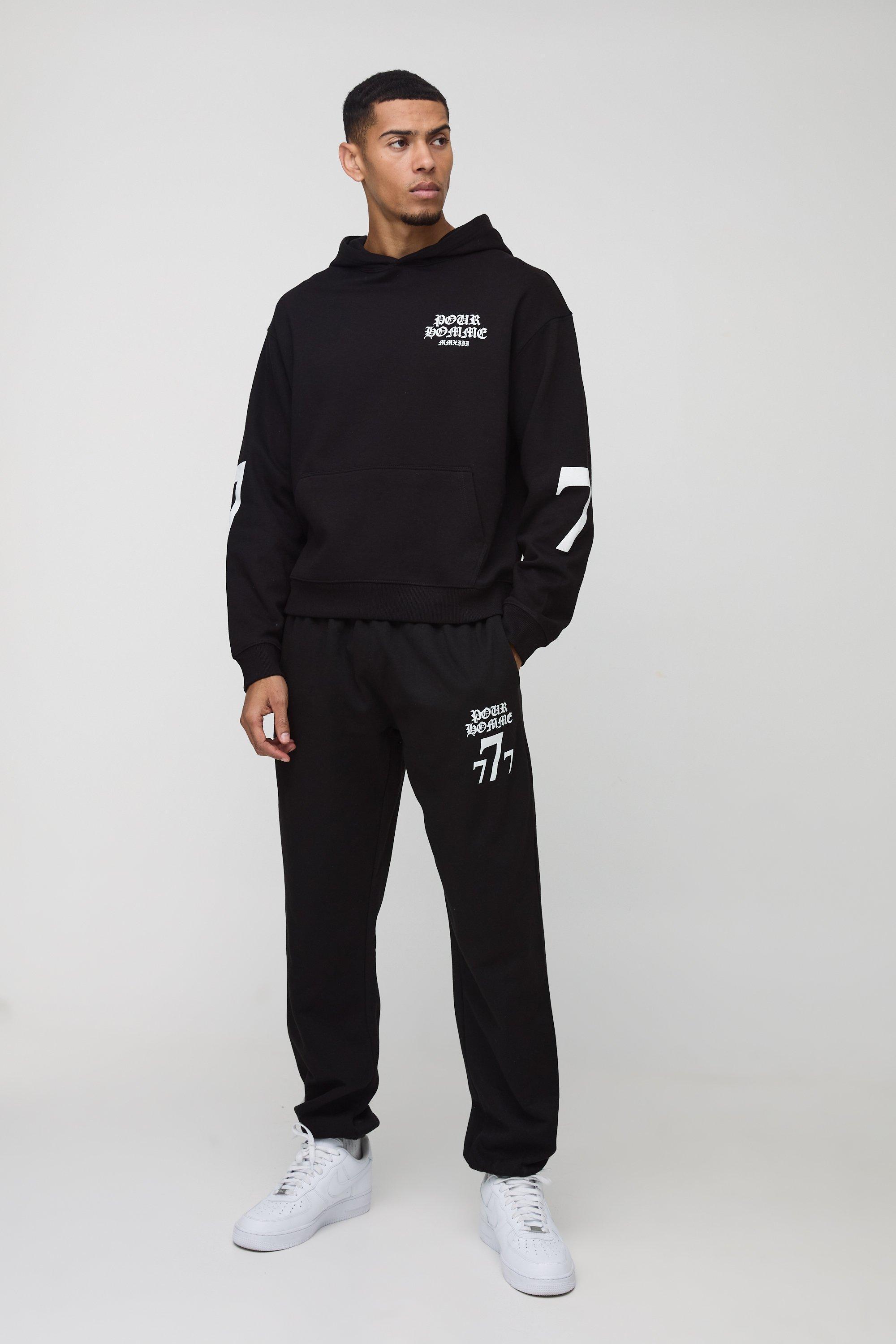 Oversized Boxy 7 Print Hooded Tracksuit | boohooMAN USA product image