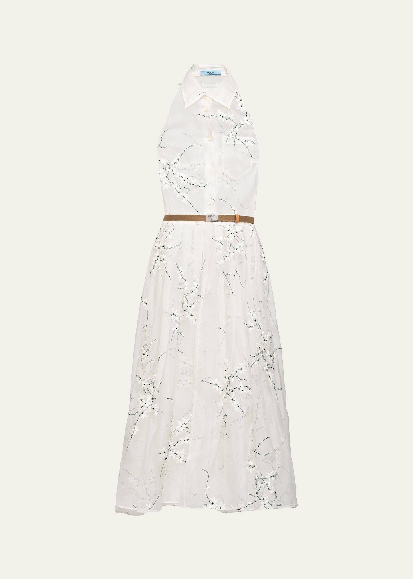 Floral Embroidered Organza Fit-Flare Midi Dress Product Image