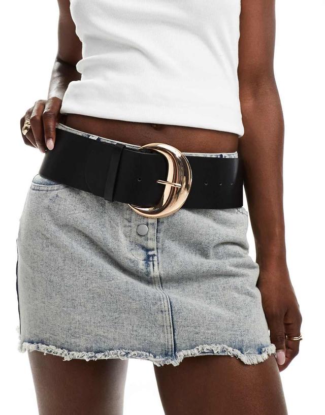 Glamorous wide belt with chunky buckle in black  Product Image