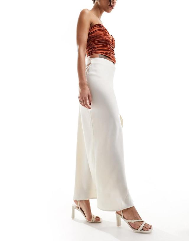 Pretty Lavish satin maxi skirt in oyster Product Image