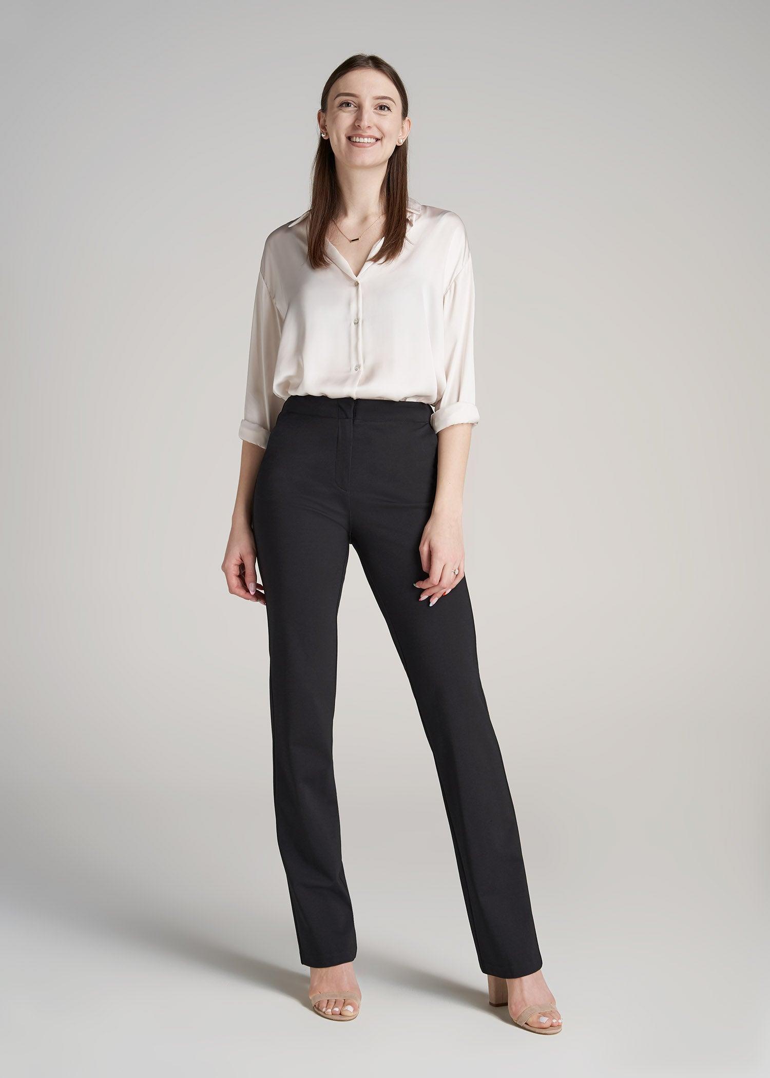 Slim Straight Leg Dress Pants for Tall Women in Black Female Product Image