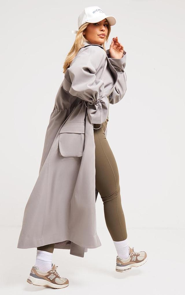 Grey Ruched Toggle Detail Trench Coat Product Image