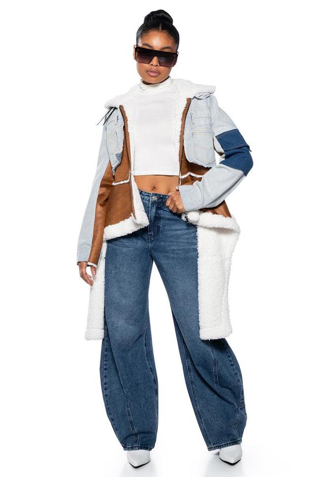 AVIATOR SHEARLING TRENCH DENIM JACKET Product Image