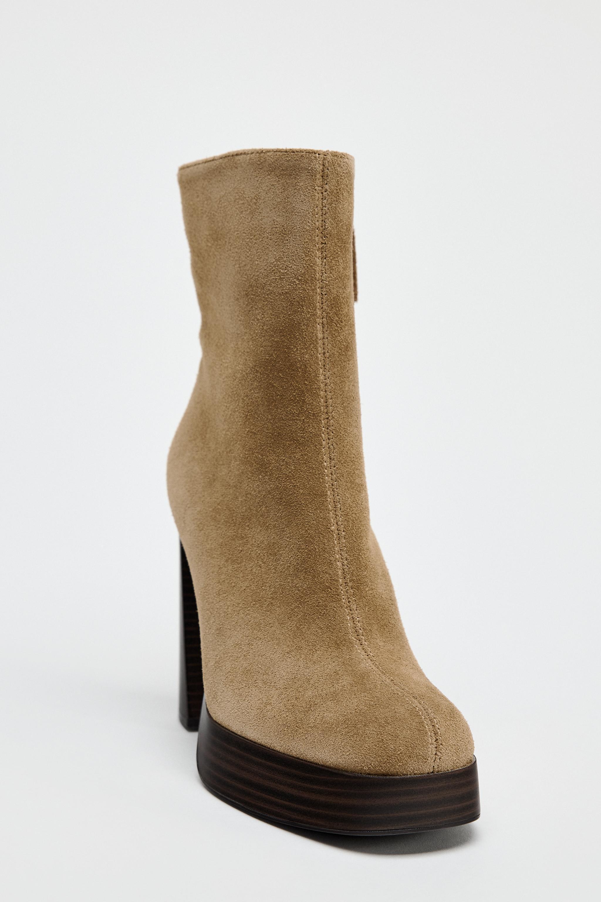 SUEDE PLATFORM HEELED ANKLE BOOTS product image