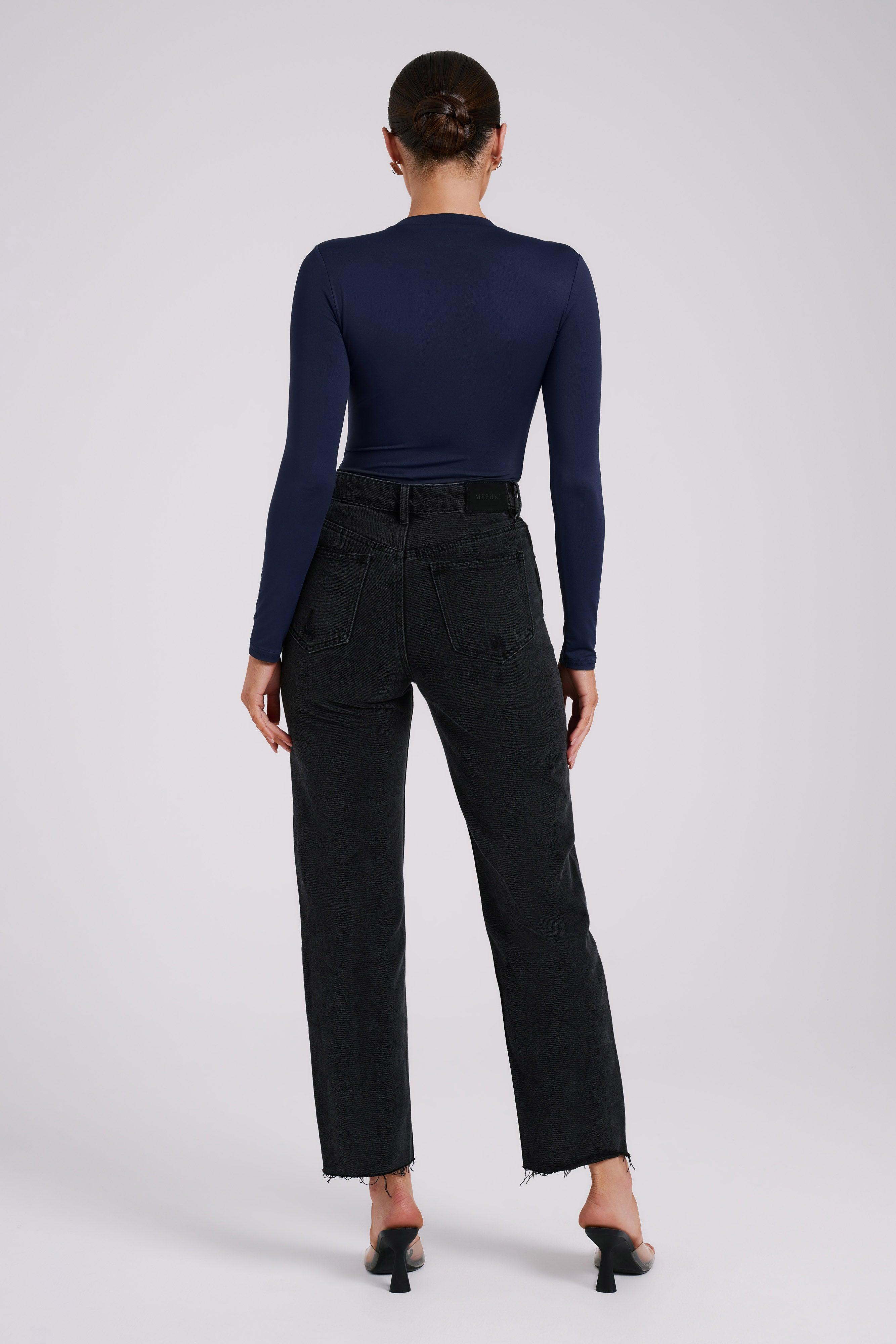 Delilah Long Sleeve Crew Neck Bodysuit - Navy Product Image