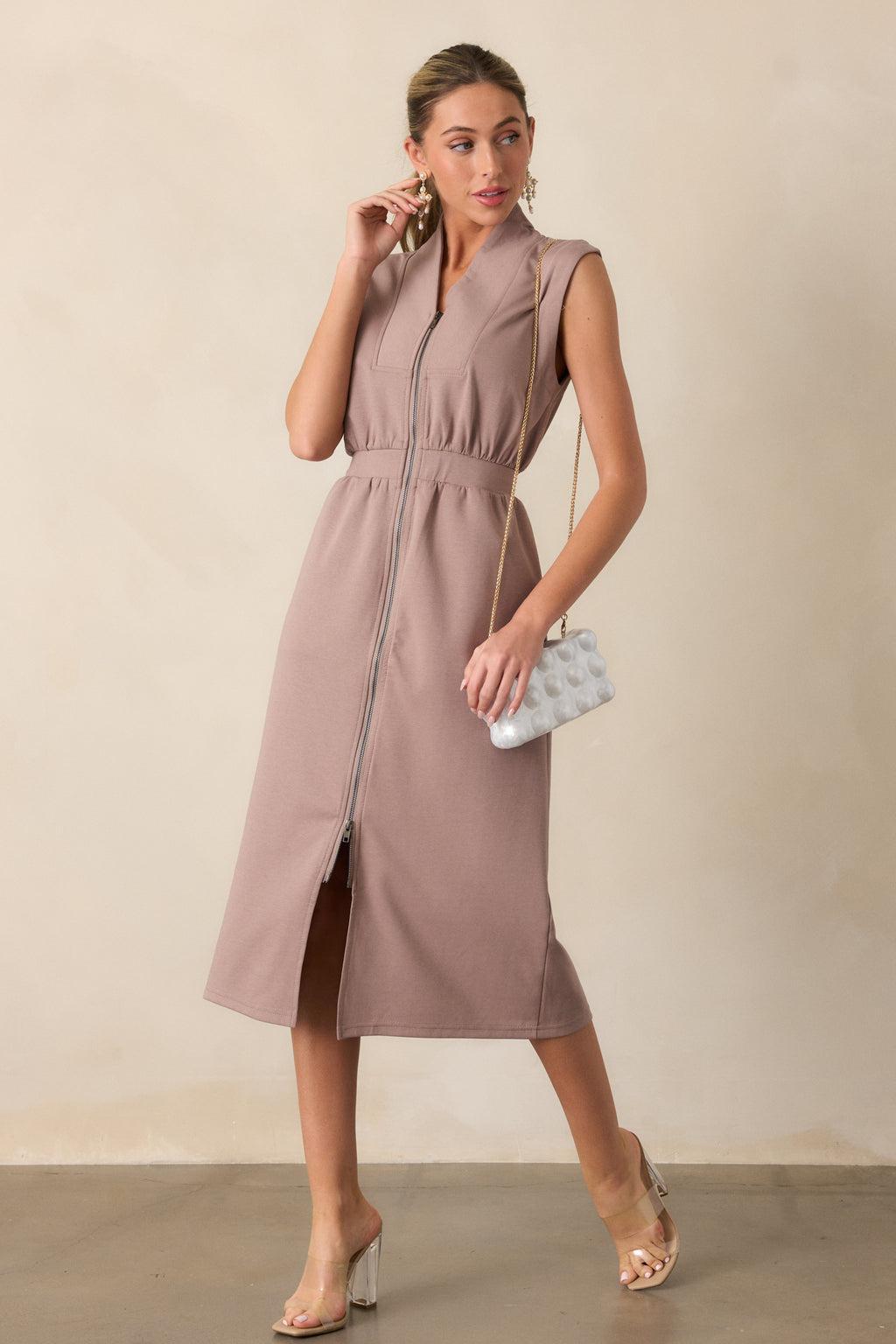 Distant Sun Dark Taupe Sleeveless Midi Dress Product Image