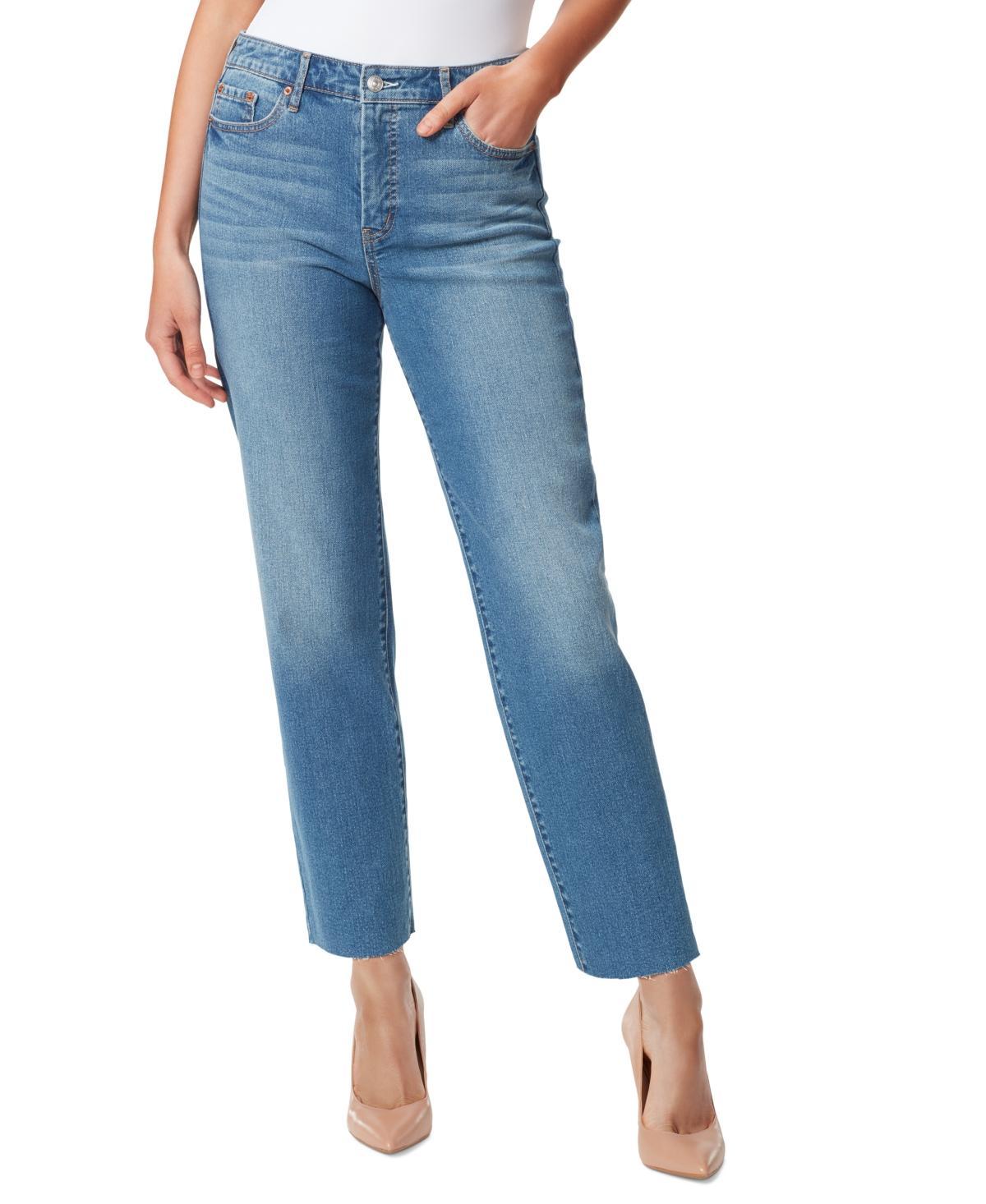 Jessica Simpson Spotlight High Rise Raw Hem Straight Jeans Product Image