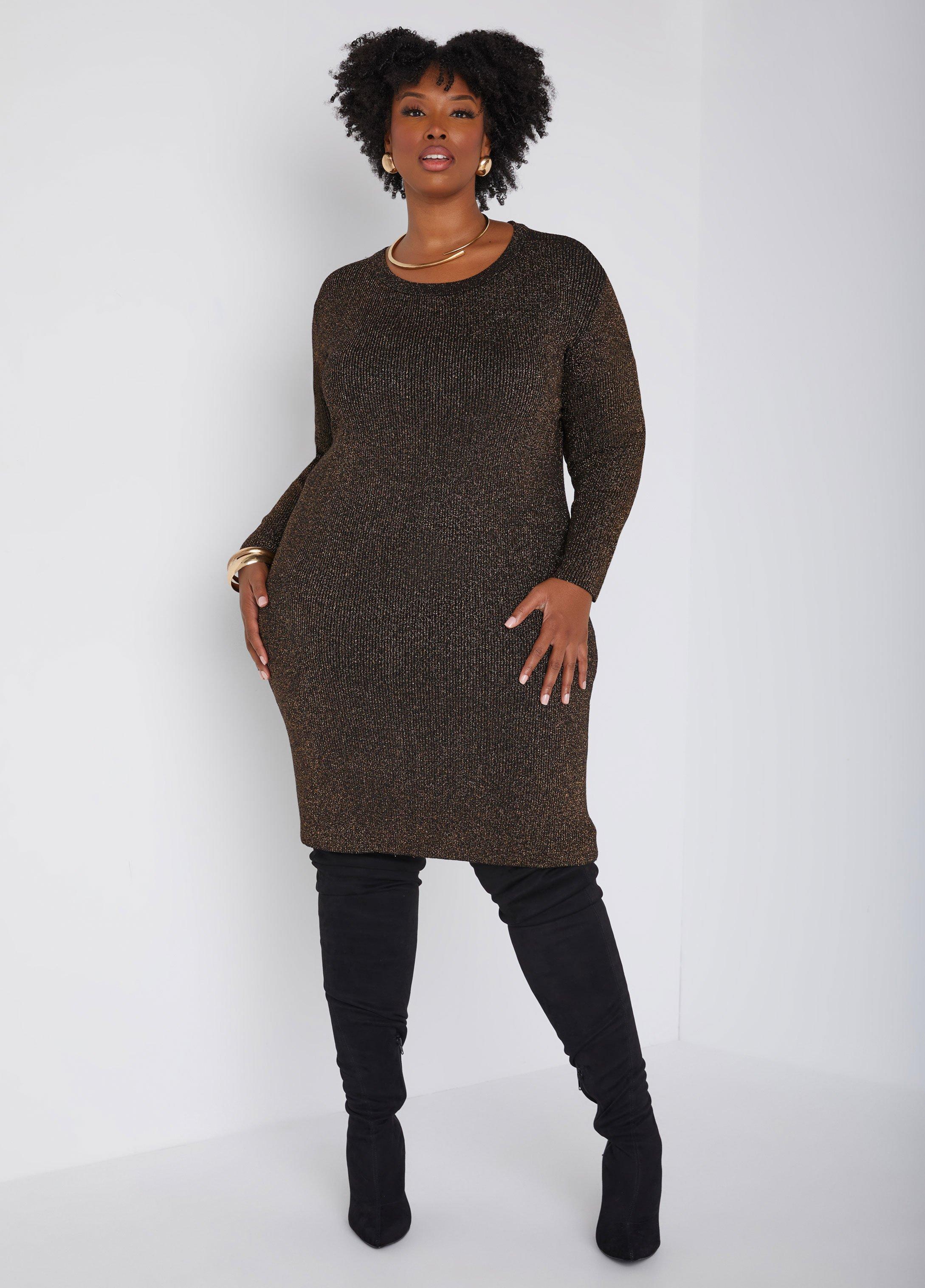 Plus Size Lurex Bodycon Sweater Dress Ashley Stewart Product Image