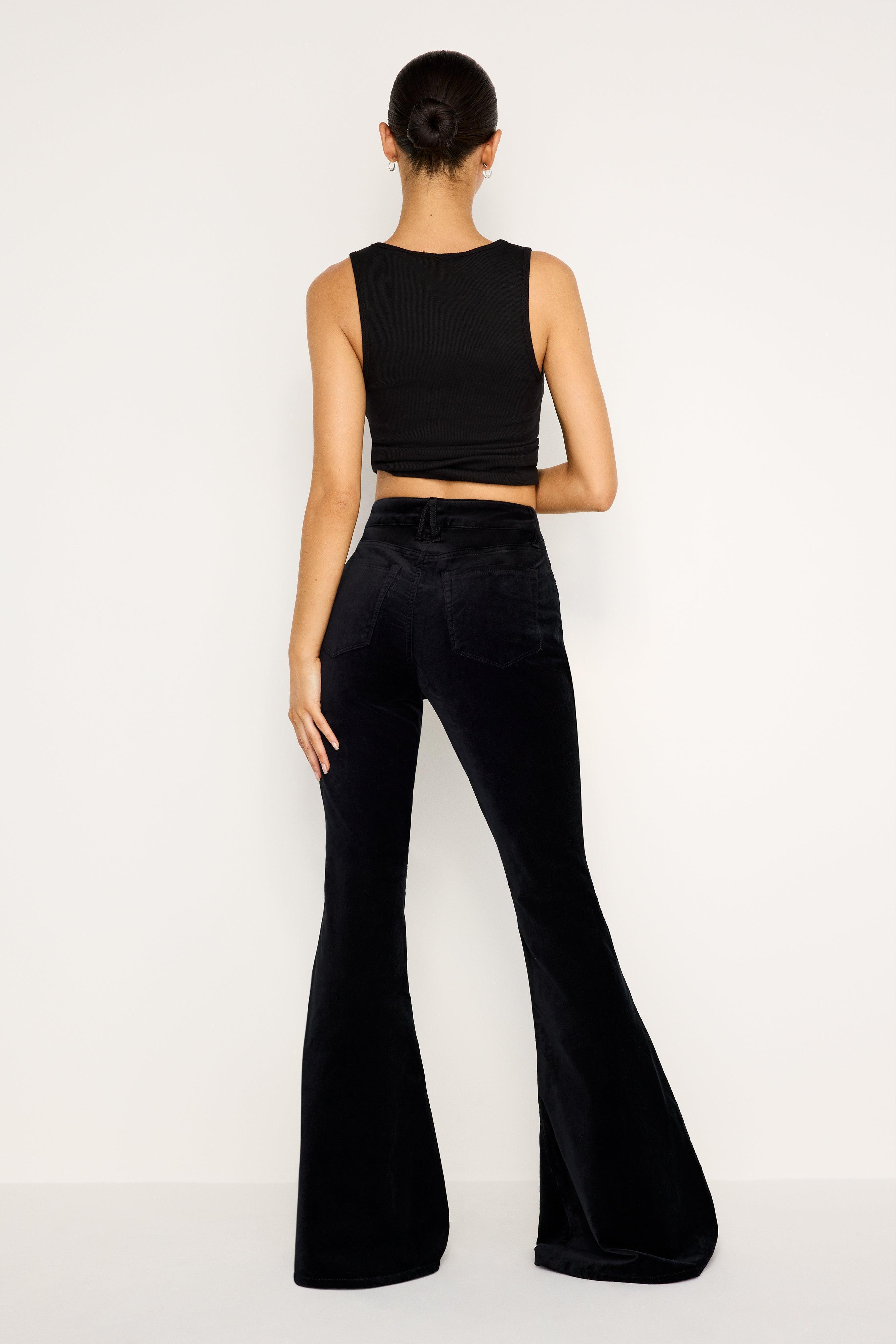 GOOD WAIST SUPER FLARE VELVET PANTS | BLACK001 Product Image