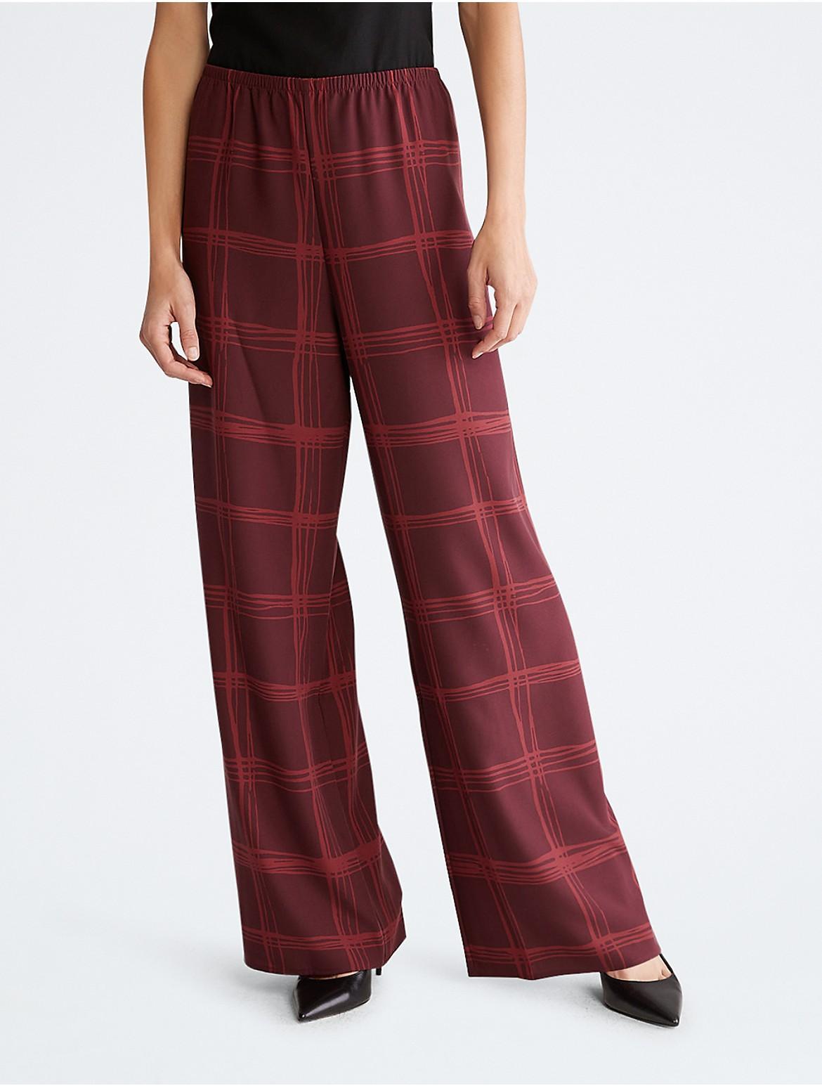 Calvin Klein Womens Check Wide Leg Pants - Red - S product image