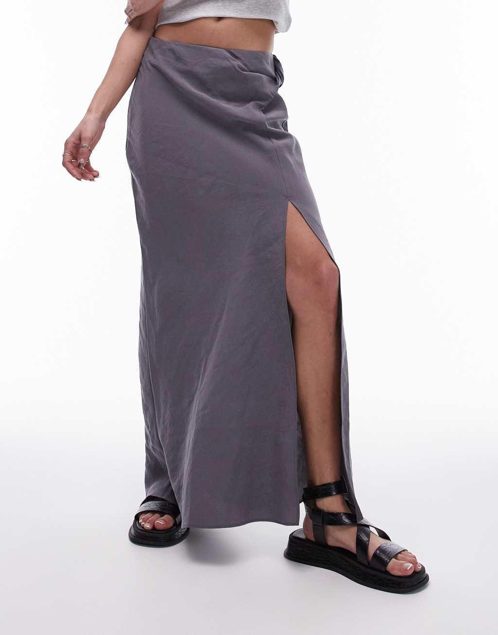 Topshop soft touch twist low rise maxi skirt in charcoal Product Image