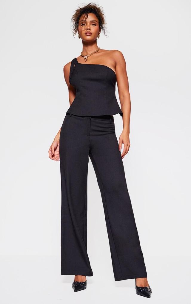 Black Woven Tailored Wide Leg Belt Detail Trousers Product Image